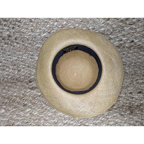 Womens Brown Straw Wide Brim Panama Hat w/ Ribbon & Flower Accent BOHO Size M - Picture 3 of 10